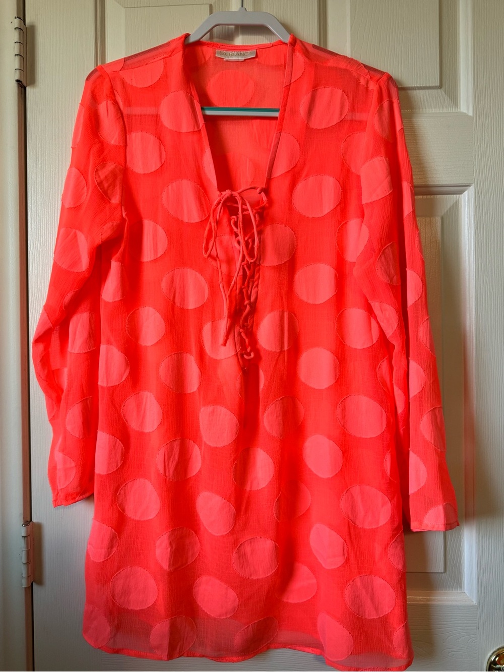 La Blanca Neon Coral Polka Dot Swim Coverup
